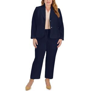 Le Suit Womens Plus Size Notched-Collar Blazer & High-Rise Pants Suit 22W Navy